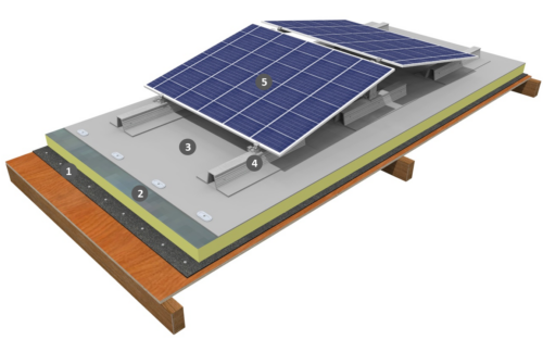 PROCÉDÉ PHOTOVOLTAÏQUE DOUBLE SHED SUR ÉTANCHÉITÉ MONOCOUCHE PVC-P FIXÉ MÉCANIQUEMENT AVEC ISOLATION