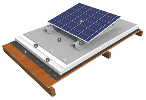 PROCÉDÉ PHOTOVOLTAÏQUE SIMPLE SHED SUR ÉTANCHÉITÉ MONOCOUCHE PVC-P FIXÉ MÉCANIQUEMENT AVEC ISOLATION