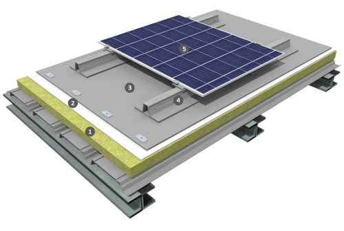 Procédé photovoltaïque à plat sur étanchéité monocouche pvc-p fixé mécaniquement avec isolation   