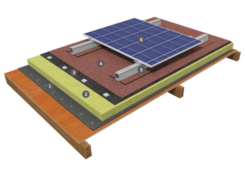 Procédé photovoltaïque à plat sur étanchéité bicouche fixée mécaniquement avec isolation 