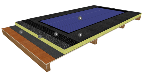 Procédé photovoltaïque avec panneaux souples, étanchéité bicouche soudé avec isolation