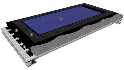 Procédé photovoltaïque avec panneaux souples, étanchéité monocouche soudé avec isolation