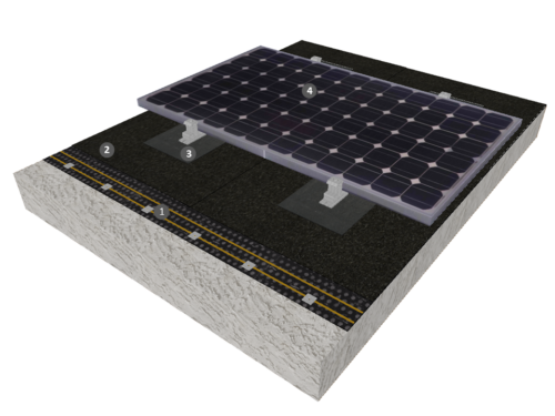 Procédé photovoltaïque à plat sur béton avec étanchéité bicouche fixée mécaniquement